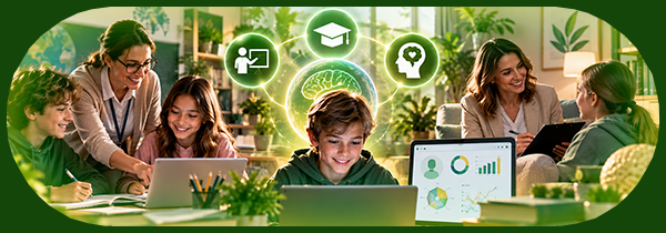 Educators working with children on laptops