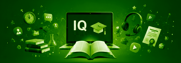 Laptop and open book surrounded by study icons