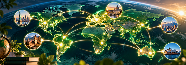 World map linking cities across the target countries